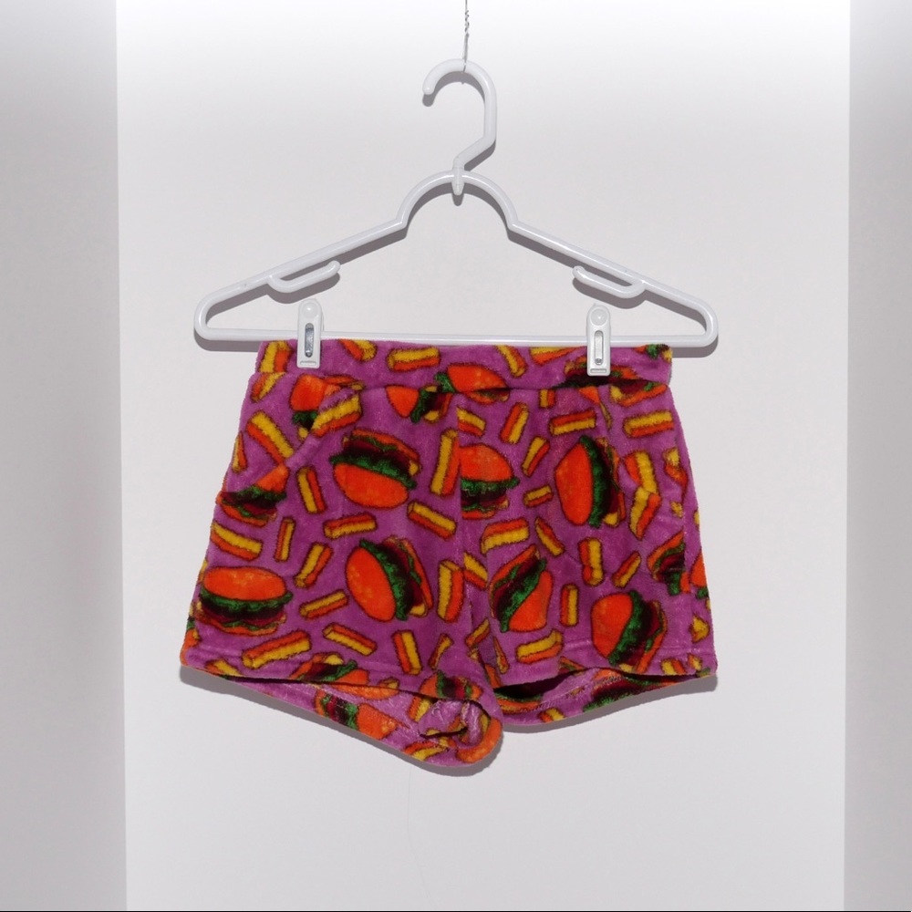 Candy pink pajama shorts, girls 14/16, cheeseburger and French fry design